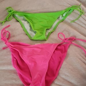 Neon pink and green bathing suit bottoms